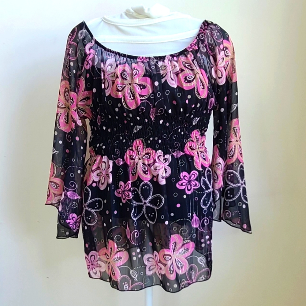 Black & Pink Floral Blouse